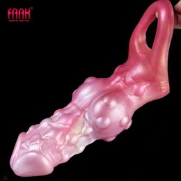 Cockrings Liquid Silicone Cock Ring Penis Enlargement Sleeve Sheath Stretchable Bumpy Stimulate Wearable Hollow Dildo Extender Sextoy 230824