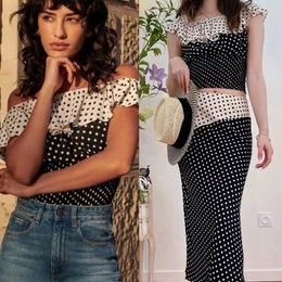 Women's Blouses Women Clothing 2023 Summer Black And White Polka Dot Print Ruffle Top/Color Matching Skirt