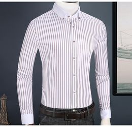 Men's Dress Shirts Patchwork Collar Vertical Striped Without Pocket Casual Long Sleeve Standard-fit Button-down Cotton Shirt
