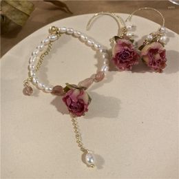 Dangle Earrings Fairy Design Natural Immortal Flower Pearl Coquette Aesthetic Pendant Vintage Charm Bracelet Adjustable Korean Jewellery