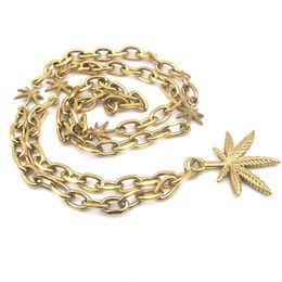 Bangle Hemp Leaf Necklace For Man Stainless Steel Golden Plated Vintage Leaf 70cm Biker Chain 230824
