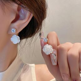 Dangle Earrings Fashion Trend Unique Design Elegant Delicate Zircon Fragrant Camellia Stud For Women High Jewellery Wedding Party Gifts