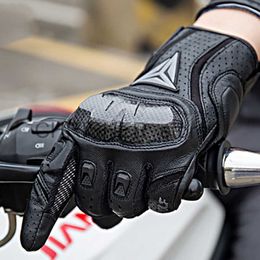 Cycling Gloves Breathable Leather Motorcycle Gloves Touchscreen Full Finger Seasons Gloves with Carbon Fiber Hard Knuckle Anti-fall Protect x0824