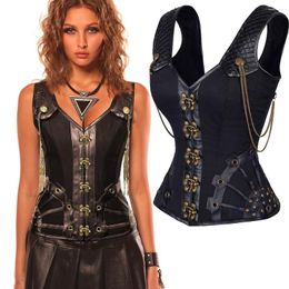 Bustiers & Corsets Steampunk Corset Tops To Wear Out Women Waist Bustier Top Overbust Leather Lace Up Slimming Sheath Belly Bodice Burlesque