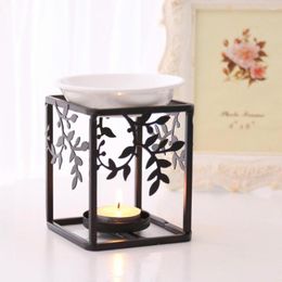 Candle Holders Ceramic Dish Iron Art Stove Leaf Shaped Metal Frame Incense Essential Oil Large Capacity Holder