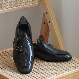 Dress Shoes Black Genuine Leather Men Loafers Shoes Metal Buckle Breathable Slip-On Men Dress wedding Shoes Business Men Shoes 230823