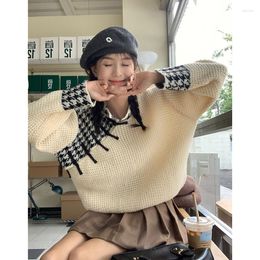 Women's Sweaters 2023 Korean Button Chinese Style Women Pullovers Vintage Elegant Plaid Sweater Japanese Preppy Sueter Mujer