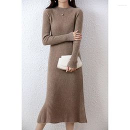 Casual Dresses Tailor Sheep Autumn Winter High Elasticity Wool Straight Sweater Dress Warm Basic Knit Pullover Women Slim Female