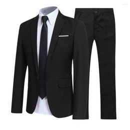 Men's Suits 1 Set Groom Suit Turndown Collar Super Soft Coat Trousers Pure Colour Lapel Blazer Pants