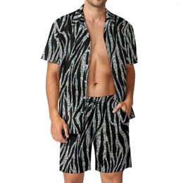 Men's Tracksuits Glitter Zebra Men Sets Abstract Animal Print Casual Shorts Fitness Outdoor Shirt Set Novelty Custom Suit Short Sleeve