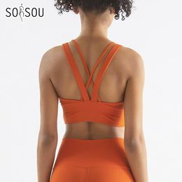 set SOISOU Nylon Top Women Bra Yoga Sexy Cross Tops Woman Breathable Underwear Women Fitness Sports Bra For Women Gym Clothes