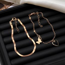 Anklets EN Vintage Gold Colour Butterfly Hollow Heart Anklet For Women Girls Simple Foot Bracelets Jewellery Fashion Accessories Gifts