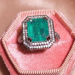 Cluster Rings Delicate Paraiba Emerald Square Diamond Couple Ring For Women Geometric Silver-Plated Zircon Christmas Gift Banquet Jewellery