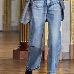 Women's Jeans Style Blue Slimming Straight Leg Casual Women Raw Edge 230823