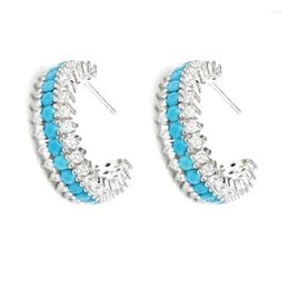 Hoop Earrings Fashion Women Jewelry White CZ Blue Turquoises High Quality Geometric Circle Earring