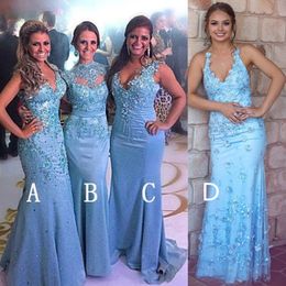 Mermaid Baby Blue Bridesmaid Dresses Different Styles Long Sexy Bling Prom Dress Formal Gown Robes De Wedding Guest Party Gowns 328 328