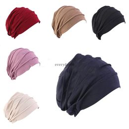 Muslim Women Stretch Sleep Chemo Hat Cotton Beanie Sleep Hijab Turban Headwear Cap Head Wrap for Hair Loss Accessories