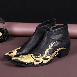 Dress Shoes Folk Gold Embroidery Dragon Man Leather Boot Shoes Masculinos Men High Top Cow Leather Banquet Bottines Zapatos Male Dress Shoes 230823