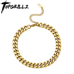 Anklets TOPGRILLZ 6mm/8mm Stainless Steel Cuban Chain Hip Hop Fashion Ankle Bracelet For Women Accessories Gift 230823