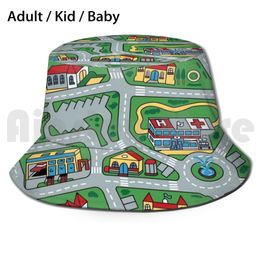 Wide Brim Hats Bucket Car City Carpet Road Rug 90S Nostalgic Toy Sun Hat Foldable UV Protection Kids Remember Nostalgia 230823
