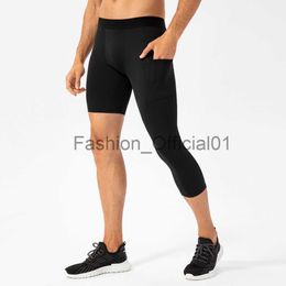 Men's tights Single leg gym pants Pocket Short legs Basketball training leggings Quick dry seven - cent track pants cycling pant x0824