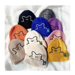 New Autumn Winter Infant Baby Kids Knitted Hat Cartoon Bear Pattern Children Skull Beanies Caps Boys Girls Warm Woollen Hats
