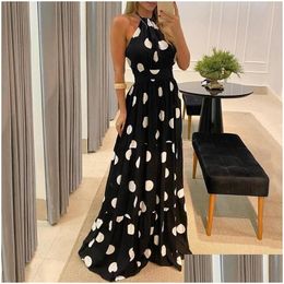 Basic Casual Dresses Women Leopard Print Halter Backless Strapless Maxi Dress 2023 Summer Sexy Sleeveless Beach Sundress Vacation Dheqf