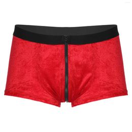 Underpants 2023 Mens Sexy Christmas Underwear Elastic Waistband Velvet Boxer Briefs Low Waist Zipper Bulge Pouch Shorts