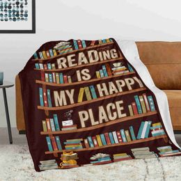 Blankets Reading Book Lovers Gifts Fleece Blanket Bookcase Print Flannel Throw Blanket Fluffy Soft Lightweight Warm for Bedroom Bedspread R230824