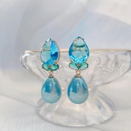 Dangle Earrings Fashion Water Drop Cubic Zirconia Beautiful Imitation Pearl Party Jewellery Big Stone Luxury Women Earring