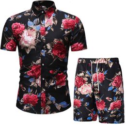 Men's Tracksuits Men 2 Piece Set Summer Shorts Man Printed Shirt and Beach Wear Board Hawaiian Fashion Clothing 230823
