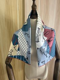 Scarves 2023 arrival brand blue 100 silk scarf 9090 cm square shawl twill wrap for women lady hijab 230823