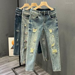 Men's Jeans Foufurieux Men Women Summer 2023 High Waist Thin Loose Straight Denim Ankle-length Harem Pants Street