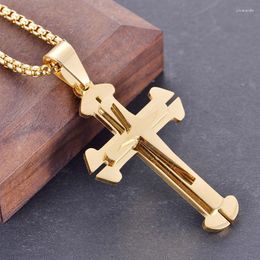 Pendant Necklaces Fashion Men's Cross Chain Necklace Stainless Steel Jewelry Religious For Men Birthday Anniversary Gift