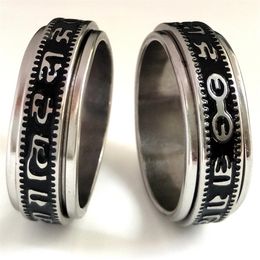 20pcs Retro Carved Buddhist Scriptures The Six Words Mantra Spin Stainless Steel Spinner Ring Men Women Unique Lucky Jewelry B338j