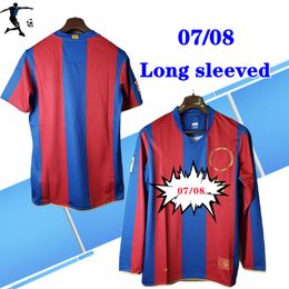 Long sleeved 2007 2008 home soccer jerseys Vintage classic jersey Ronaldinho Messitto Opuyol Iniesta 07 08 Final xavi puyol deco giuly larsson eto football shirts