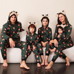 Women's Sleepwear Christmas Parent-Child One Piece Pajamas Printed Long Sleeved Cute Hooded Loungewear Home Clothes