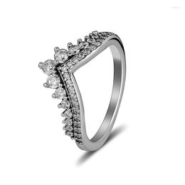 Cluster Rings Princess Wish Crown Crystal For Women Charm 925 Sterling Silver Jewellery Clear CZ Female Ring Jewellery Shine Girls