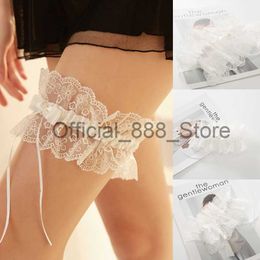 Women Sexy Ruffles Embroidery Floral Lace Thigh Garter Belt Rhinestone Ribbon Bowknot Wedding Bride White Elastic Leg Ring Loop x0824