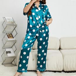 Women's Sleepwear Summer Green Colour Suit 5xl Oversized Pyjamas For Home Wear Fashion Polka Dots Printing Pants Pyjama Set