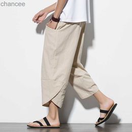 2022 Summer Men Chinese Style Cotton Linen Harem Pants Men Streetwear Breathable Beach Pants Male Casual Calf-Lenght TrousersLF20230824.