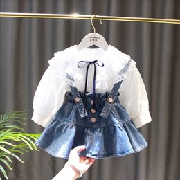 Clothing Sets 0 6Y Girls Suit Little Girl Baby Denim Skirt Shirt Two piece Set Children's Spring and Autumn Long sleeved Clothes 230823