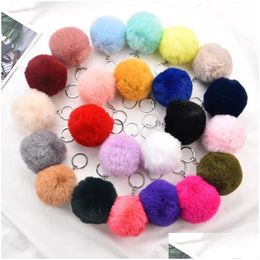 Keychains Lanyards Mti Colour 8Cm Imitate Rabbit Fur Ball Keychain Pom Plush Car Handbag Key Ring Pendant Drop Delivery Fashion Acce Otsgu