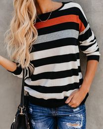 Women's T Shirts Long Sleeve Tshirt Loose Casual Striped Woman T-shirt O-neck Autumn And Spring Tee Tops Female