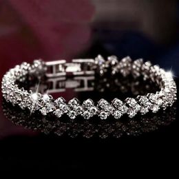 Luxury Austria Shining Crystal Bracelets Genuine 925 Sterling Silver Charms Bracelet Zircon Diamond Roman Tennis Link Bracelet Jew191P