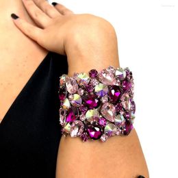 Bangle Stonefans Purple Crystal Exaggerate Bracelet Wedding For Women INS Fashion Geometric Rhinestone Dress Hand Jewellery