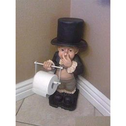 Decorative Objects Figurines Creative Spoof Paper Holder Statue Cute Funny Resin Butler Shape Tissue Stand Rack Scpture For Toilet Dhgnr