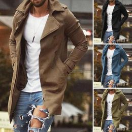 Men's Jackets Men Trench Coat Stylish Autumn Jacket Slim Fit Mid Length Lapel Plus Size Pockets Windproof Breathable Streetwear