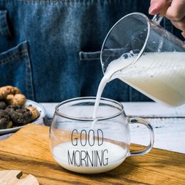 Wine Glasses Nordic Glass Mug Cup With Good Morning Printings 360ml 12oz Heat Resistant Coffee Milk Water Juice Breakfast 1 PC
