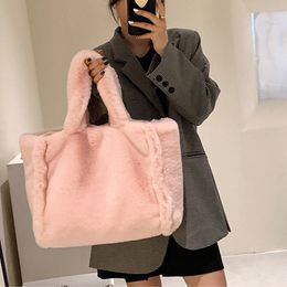 Evening Bags Large Plush Tote Faux Fur Shoulder Bag Winter Fluffy Women Designer Handbags Warm Soft Crossbody Bags for Women Shopper Purses 230824